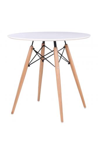 ART Wood Τραπέζι, Πόδια Οξιά Φυσικό, Επιφάνεια MDF Άσπρο - Φ80cm H.74cm