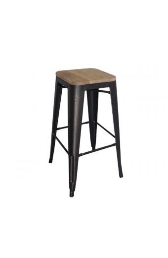 RELIX Wood Σκαμπό Bar-Pro, Μέταλλο Βαφή Antique Black, Απόχρωση Ξύλου Natural Oak - 43x43 H.76cm