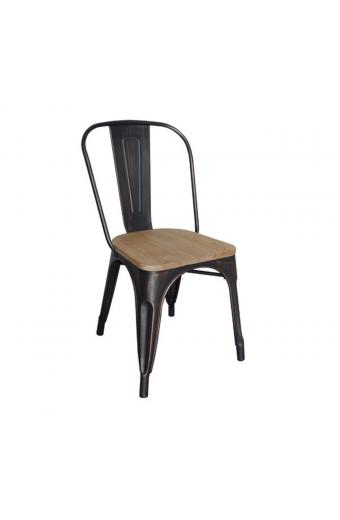 RELIX Wood Καρέκλα-Pro, Μέταλλο Βαφή Antique Black, Απόχρωση Ξύλου Natural Oak - 45x51x85cm