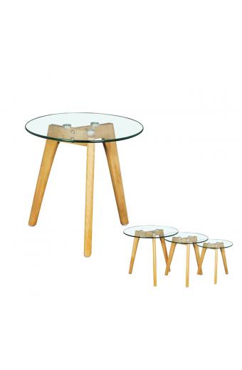 TARGET Τραπεζάκι Βοηθητικό Ξύλο - Γυαλί 8mm - Φ50cm H.46cm