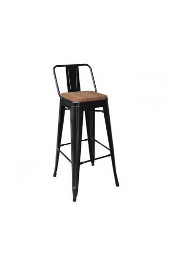 RELIX Wood Σκαμπό Bar-Pro με Πλάτη, Μέταλλο Βαφή Μαύρο, Απόχρωση Ξύλου Dark Oak - 44x44x75/100cm