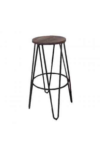 ARCO Wood Σκαμπό Bar, Μέταλλο Βαφή Antique Black, Ξύλο Απόχρωση Dark Oak - Φ52cm H.76cm ( Κάθισμα Φ33cm)