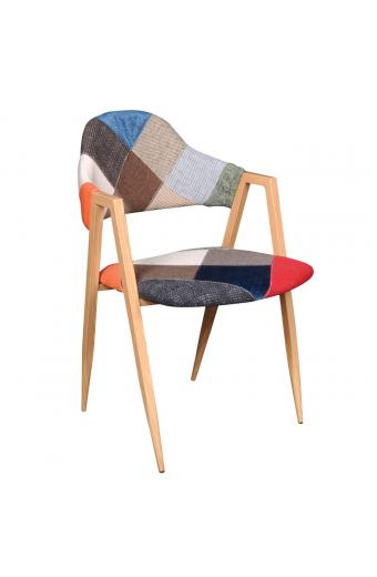 DELTA Πολυθρόνα Μέταλλο Βαφή Φυσικό, Ύφασμα Patchwork - 50x55x80cm