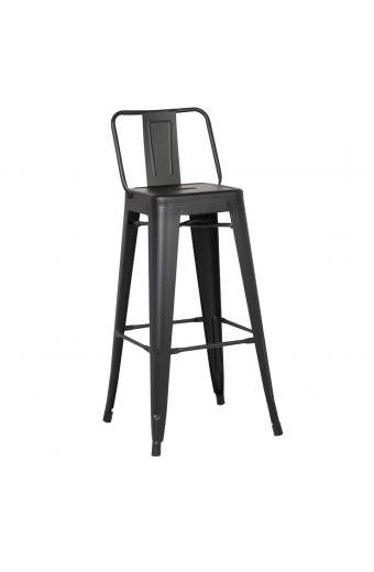 RELIX Σκαμπό Bar-Pro με Πλάτη, Μέταλλο Βαφή Μαύρο Matte - 43x43x76/100cm
