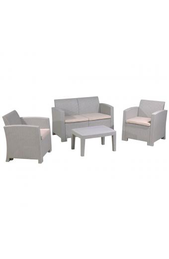 SAVANNA Set Σαλόνι Κήπου Βεράντας K/D, PP-UV Sand Grey Μαξιλάρια Μπεζ - Table+Sofa 2Seater+2 Armchairs