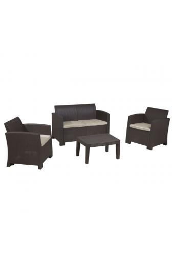 SAVANNA Set Σαλόνι Κήπου Βεράντας  K/D,  PP-UV Καφέ Μαξιλάρια Grey-White - Table+Sofa 2Seater+2 Armchairs