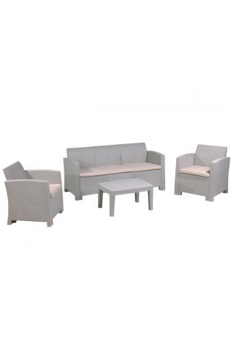 SAVANNA Set Σαλόνι Κήπου Βεράντας  K/D, PP-UV Sand Grey Μαξιλάρια Μπεζ - Table+Sofa 3Seater+2 Armchairs