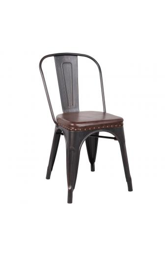 RELIX Καρέκλα-Pro, Στοιβαζόμενη, Μέταλλο Βαφή Antique Black, Pu Σκούρο Καφέ - 45x51x82cm