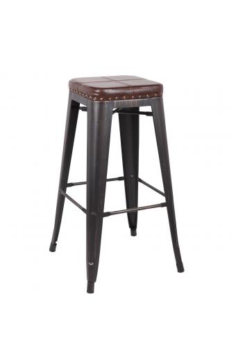 RELIX Σκαμπό Bar-Pro, Στοιβαζόμενο, Μέταλλο Βαφή Antique Black, Pu Σκούρο Καφέ - 43x43x78cm