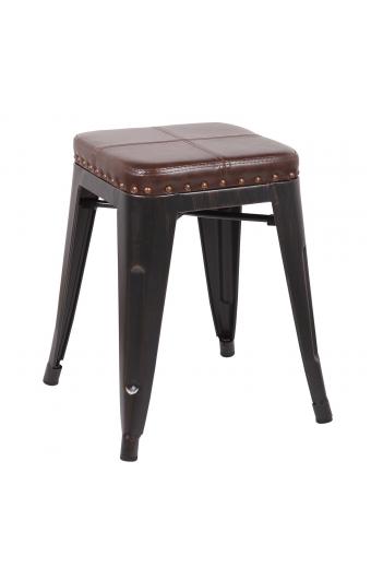 RELIX Σκαμπό-Pro, Στοιβαζόμενο, Μέταλλο Βαφή Antique Black, Pu Σκούρο Καφέ - 39x39x45cm