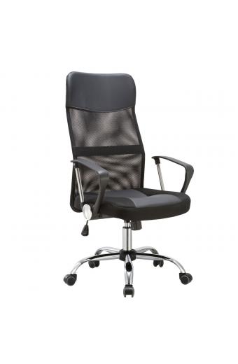 BF2400-PVC Πολυθρόνα Γραφείου Διευθυντή, Βάση Χρώμιο, Pvc Μαύρο - Mesh Μαύρο - 61x68x108/118cm