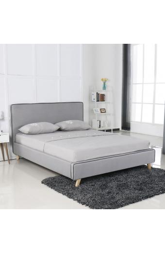 MORISSON Κρεβάτι Διπλό, για Στρώμα 160x200cm, Ύφασμα Ανοιχτό Γκρι - 171x216x108cm