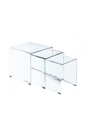 GLASSER Set 3  Βοηθητικά Τραπεζάκια, Διάφανο Γυαλί 10m - 42x42x42/36x36x39/30x30x36cm
