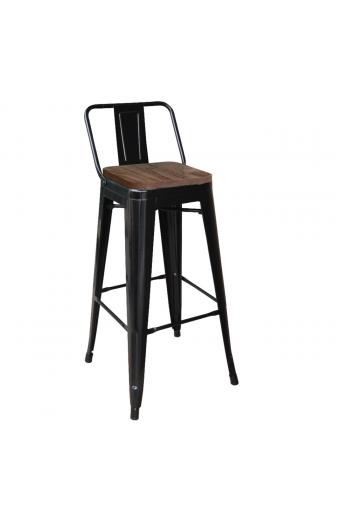 RELIX Wood Σκαμπό Bar-Pro με Πλάτη, Μέταλλο Βαφή Μαύρο Μatte, Απόχρωση Ξύλου Dark Oak - 44x44x75/100cm