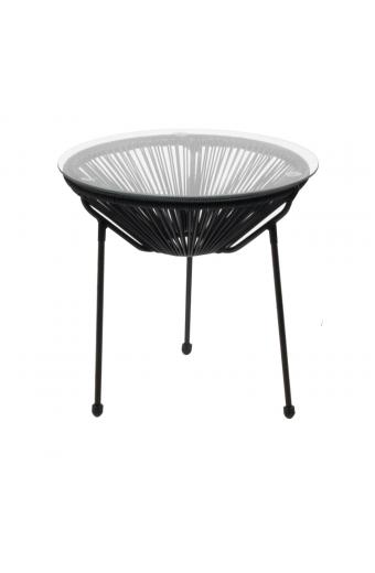 ACAPULCO Τραπεζάκι Μέταλλο Βαφή Μαύρο, Rattan Μαύρο - Φ50cm H.50cm