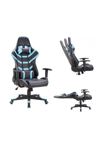 BF9050 Gaming Πολυθρόνα Γραφείου, Ανάκλιση Πλάτης έως 90°, Pu Μαύρο - Μπλε - 67x69x124/134cm
