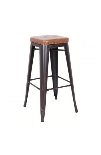RELIX Σκαμπό Bar-Pro, Στοιβαζόμενο, Μέταλλο Βαφή Antique Black, Pu Camel - 43x43x78cm