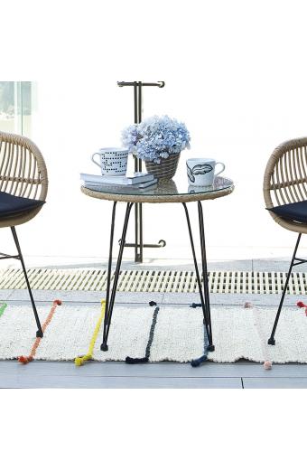 SALSA Τραπέζι Μέταλλο Βαφή Μαύρο, Wicker Φυσικό - Φ52cm H.53cm