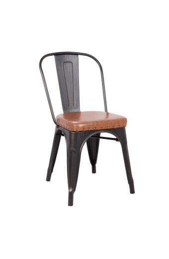 RELIX Καρέκλα-Pro, Στοιβαζόμενη, Μέταλλο Βαφή Antique Black, Pu Camel - 45x51x82cm