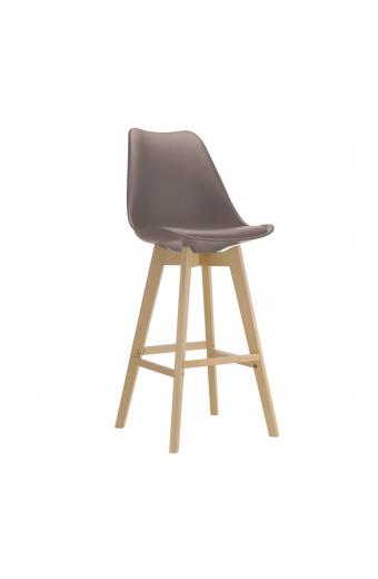 MARTIN Σκαμπό BAR Οξιά Φυσικό, PP-Pu Sand Beige, Μονταρισμένη Ταπετσαρία - 49x57x74/111cm