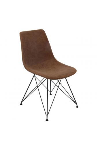 PANTON Καρέκλα Μέταλλο Βαφή Μαύρο, PU Vintage Brown - 43x57x81cm