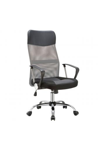 BF2400-PVC Πολυθρόνα Γραφείου Διευθυντή, Βάση Χρώμιο, Pvc - Mesh, Γκρι - Μαύρο - 61x68x108/118cm