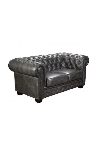 CHESTERFIELD Birmingham Kαναπές 2Θέσιος Σαλονιού Καθιστικού, Δέρμα Antique Grey - 155x91x74cm