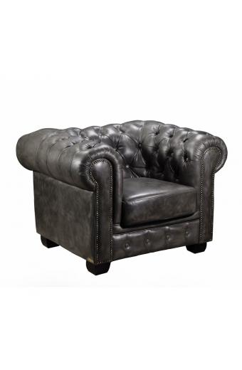 CHESTERFIELD Birmingham Πολυθρόνα Σαλονιού Καθιστικού, Δέρμα Antique Grey - 103x92x72cm