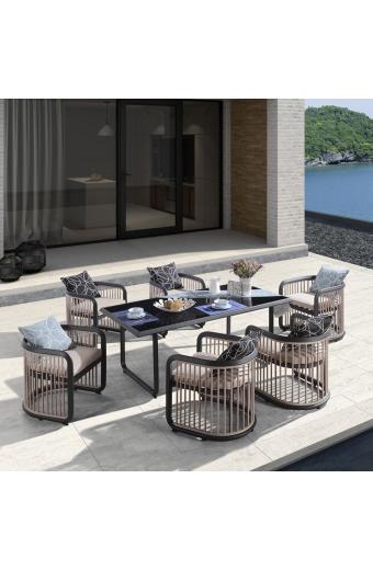 CITY Dining Set Τραπεζαρία Κήπου Βεράντας: Τραπέζι + 6 Πολυθρόνες Alu Ανθρακί - Μπεζ - Table:180x90x77 Chair:62x66x72