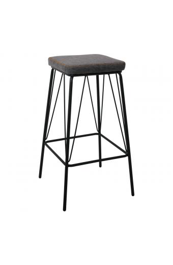 PANTON Σκαμπό BAR, Μέταλλο Βαφή Μαύρο, PU Απόχρωση Vintage Grey - 43x43x76cm