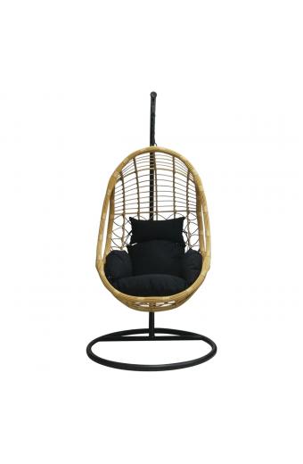 SALSA Κρεμαστή Πολυθρόνα, Wicker Φυσικό, Μέταλλο Βαφή Μαύρο, Μαξιλάρι Μαύρο - Φ105x203cm
