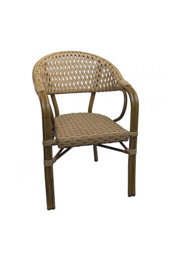VEGERA Rattan Πολυθρόνα Dining Αλουμίνιο Φυσικό, Wicker Φυσικό, Στοιβαζόμενη - 57x59x84cm
