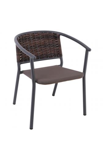 SILVA Πολυθρόνα Αλουμίνιο Ανθρακί, Wicker Rocky Brown - 59x62x72cm