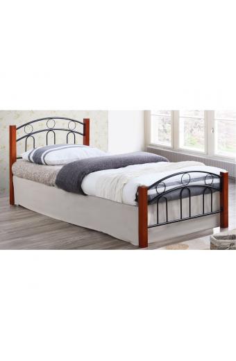 NORTON Κρεβάτι Διπλό, για Στρώμα 140x190cm, Μέταλλο Βαφή Μαύρο, Ξύλο Καρυδί - 145x201x79cm