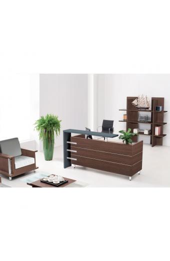 PROLINE Reception - Γραφείο Απόχρωση Καρυδί Δρυς - Μαύρο - 180x75x110cm