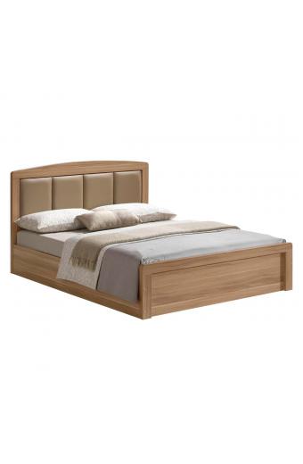 CALIBER Κρεβάτι Διπλό για Στρώμα 160x200cm, Απόχρωση Sonoma Oak, Κεφαλάρι Pu Μπεζ - 168x210x100cm