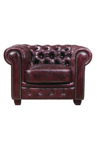CHESTERFIELD Birmingham Πολυθρόνα Σαλονιού Καθιστικού, Δέρμα Antique Red - 103x92x72cm