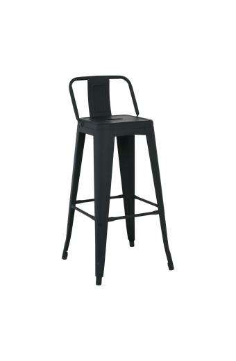 RELIX Σκαμπό Bar με Πλάτη, Μέταλλο Βαφή Μαύρο Εxtra Matte - 44x44x76/94cm