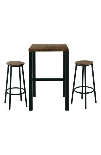 MAYER Set Bar Τραπέζι + 2 Σκαμπό Μέταλλο Βαφή Ανθρακί - Antique Brown - Table:60x60x100 Stool:Φ30 H.75