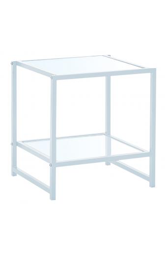 ATOS Κομοδίνο Μέταλλο Βαφή Άσπρο - Γυαλί 5mm - 48x44x50cm