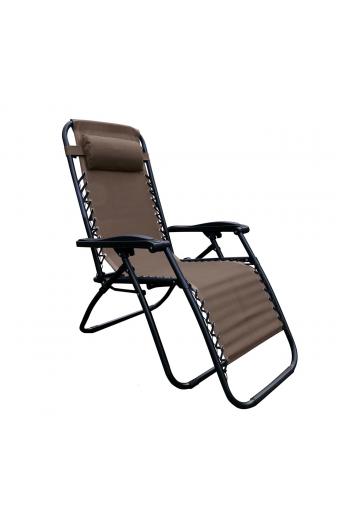 SUPER RELAX Πολυθρόνα με Υποπόδιο, Μέταλλο Βαφή Μαύρο, Textilene Καφέ - 165x65x112cm