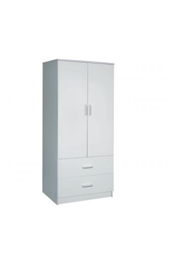 CLOSET Ντουλάπα Δίφυλλη, Ράφι, Θέσεις για Κρεμάστρες, 2 Συρτάρια, Απόχρωση Άσπρο - 80x50x180cm