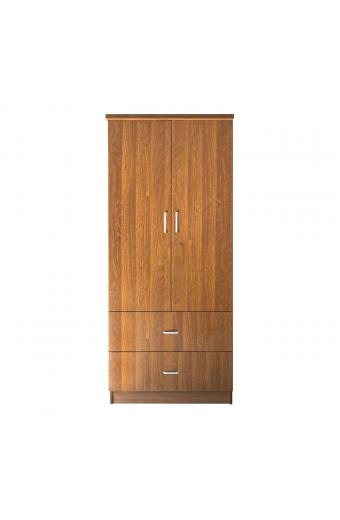 CLOSET Ντουλάπα Δίφυλλη, Ράφι, Θέσεις για Κρεμάστρες, 2 Συρτάρια, Απόχρωση Καρυδί - 80x50x180cm