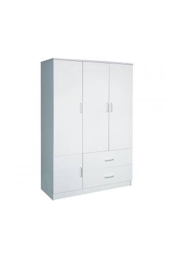 CLOSET Ντουλάπα Τετράφυλλη, 5 Ράφια, 2 Συρτάρια, Θέσεις για Κρεμάστρες, Απόχρωση Άσπρο - 120x50x180cm