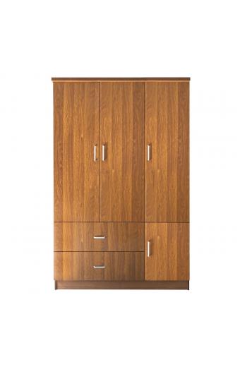 CLOSET Ντουλάπα Τετράφυλλη, 5 Ράφια, 2 Συρτάρια, Θέσεις για Κρεμάστρες, Απόχρωση Καρυδί - 120x50x180cm