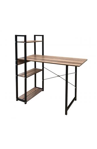 ΓΡΑΦΕΙΟ Η/Υ 4 Ράφια Μέταλλο Βαφή Μαύρο - Melamine Απόχρωση Καρυδί - 90x40x73/110cm