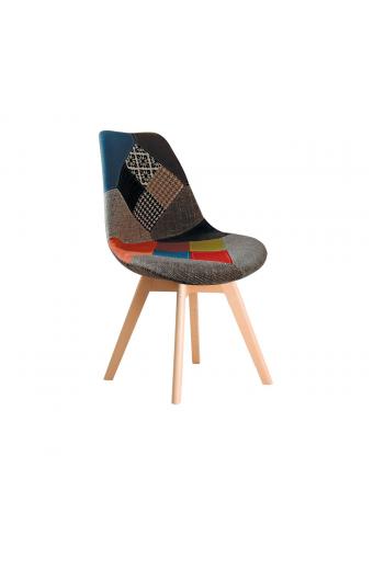 MARTIN Καρέκλα Ξύλο PP, Ύφασμα Patchwork - 49x57x82cm