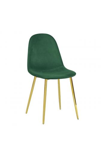 CELINA Καρέκλα Χρώμιο Χρυσό, Ύφασμα Velure, Απόχρωση Forest Green - 45x54x85cm