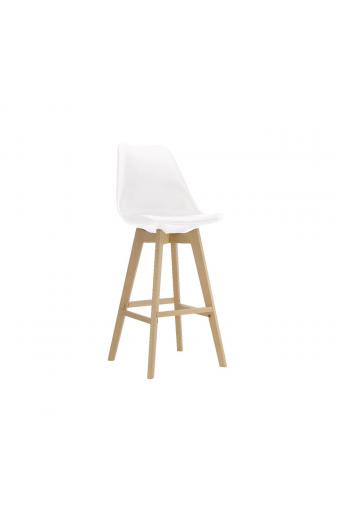 MARTIN Σκαμπό BAR Οξιά Φυσικό, Κάθισμα Η.67cm, PP-Pu Άσπρο, Μονταρισμένη Ταπετσαρία - 49x54x67/106cm