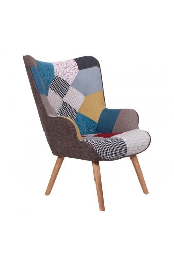 MARON Πολυθρόνα - Μπερζέρα Ξύλο Φυσικό, Ύφασμα Patchwork - 69x76x97cm